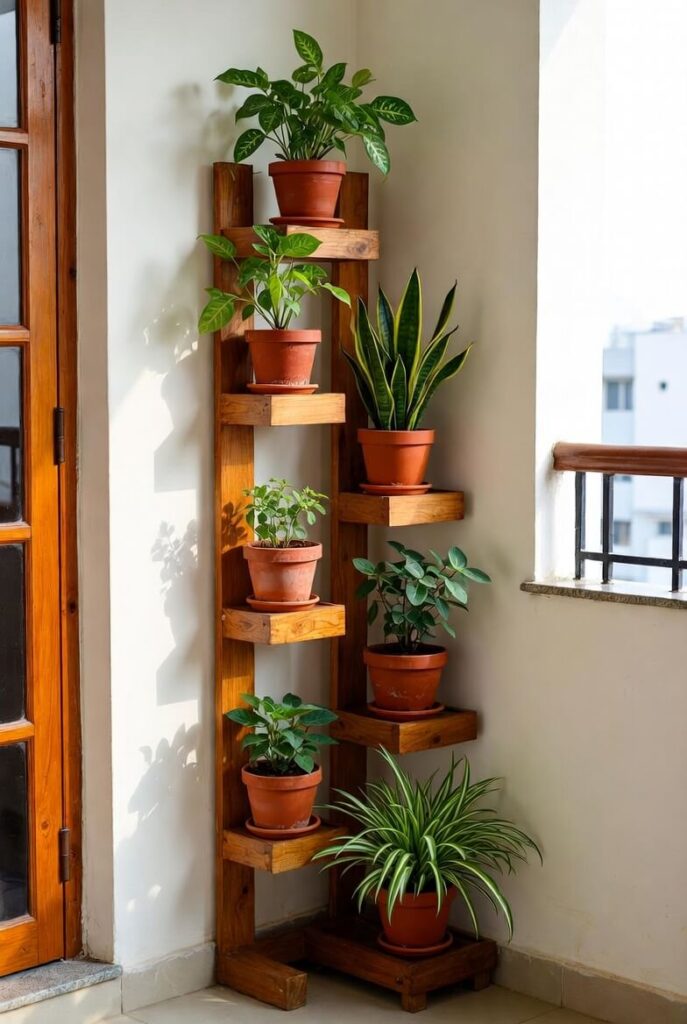 Wooden Planter Stand home décor  for Balcony Corners