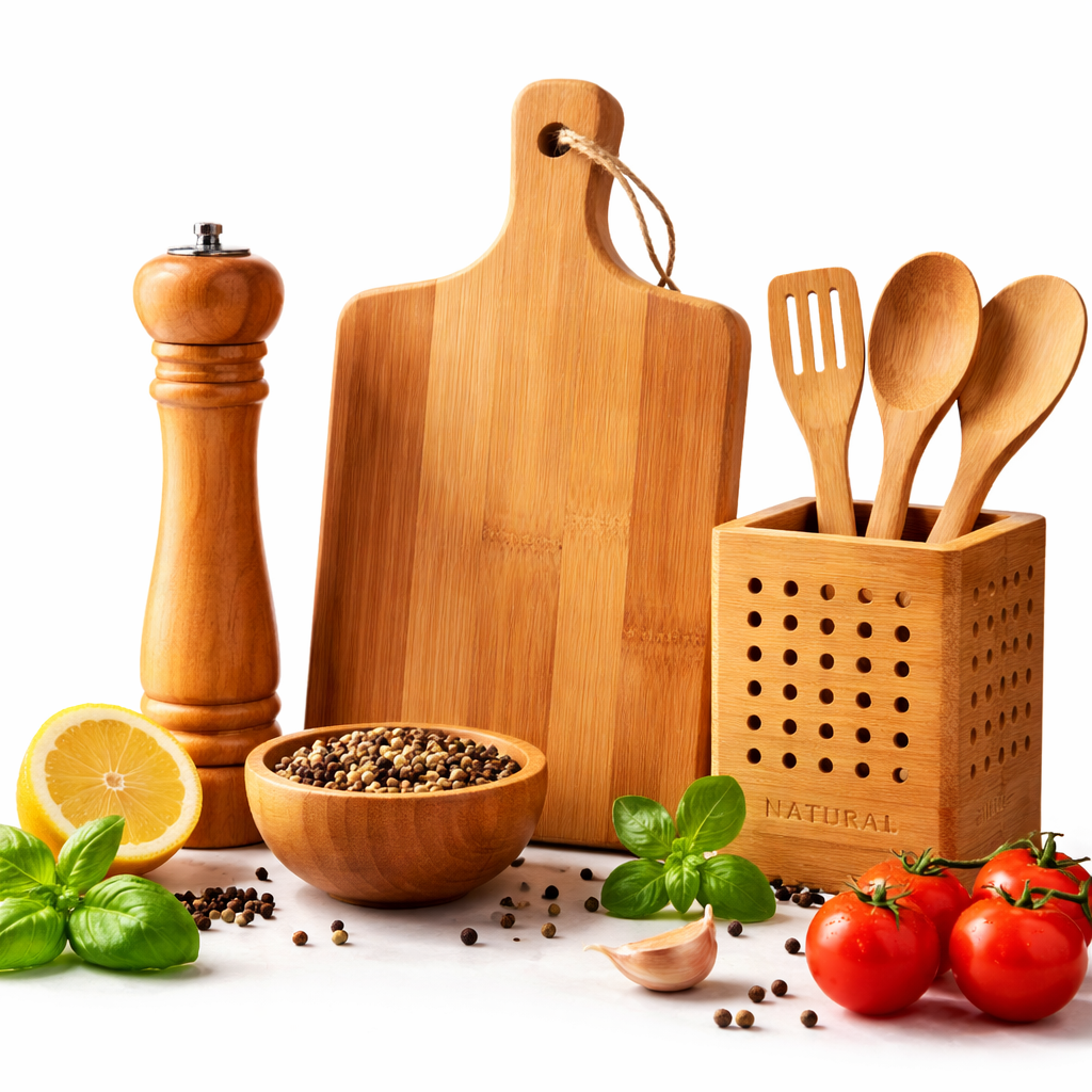 eco friendly kitchen essentials in wood
